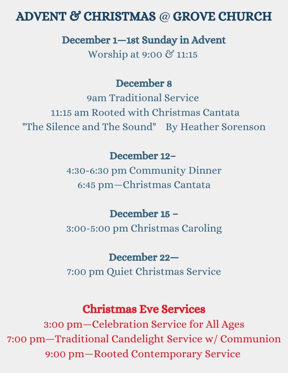 Advent and Christmas programs at Grove